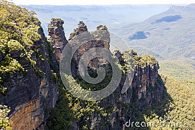 Three Sisters is the Blue Mountainsâ€™ most Impressive landmark. Located at Echo Point Katoomba, New South Wales, Australia Stock Photo